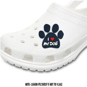Dog Paw Print I LOVE MY DOG Croc Shoe Charm Black White Red Heart